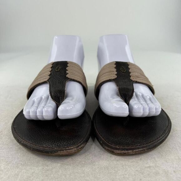 OluKai Mahina Leather Flip Flops US 7 Beige Thongs Sandals Tan Brown  Summer - Picture 5 of 11